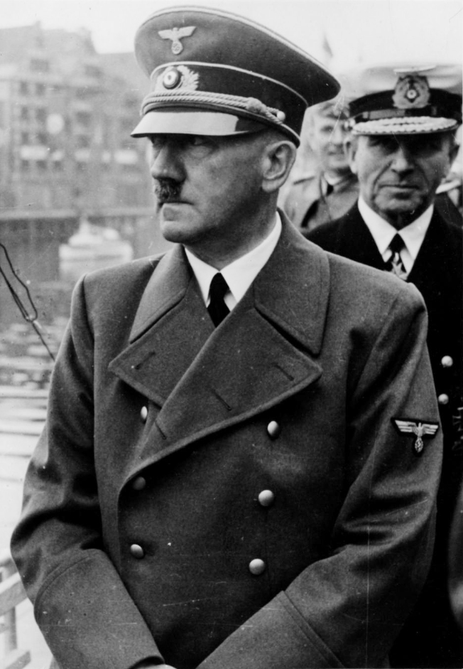Portrait of Adolf Hitler during his visit in French Alsace, near the Rhine bridge